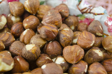 Bunch of raw hazelnuts