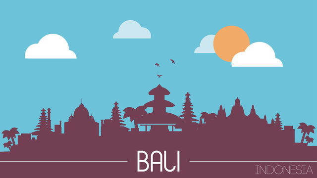 Bali Indonesia Skyline Silhouette Flat Design Vector