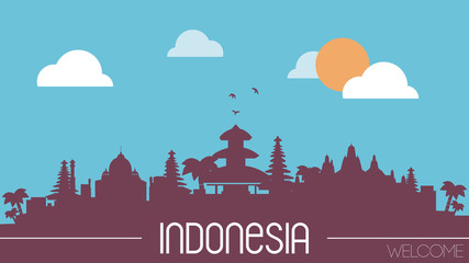 Indonesia skyline silhouette flat design vector illustration