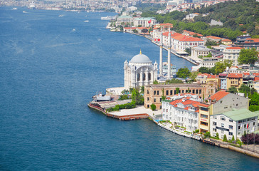 The view of Ortakoy Mosque from the Bosphorus bridge,  Istanbul