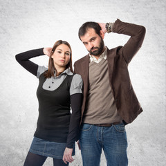 Cute couple over isolated white background