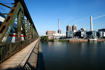 Fototapeta premium Frankfurt am Main, bridge, river, skyline, harbor