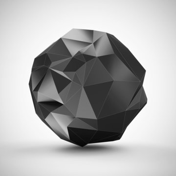 Abstract Black Fractal Geometric, Polygonal or Lowpoly Style Black Sphere on gradient background 
