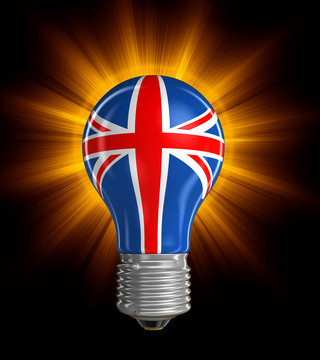 Light bulb with British Flag (clipping path included)