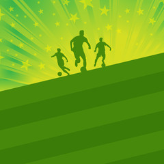 Fototapeta na wymiar soccer player and ball on green field light background vector
