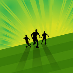 soccer player and ball on green field light background vector © jitadobestock