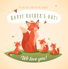 Happy Mother's Day greeting card with cartoon characters