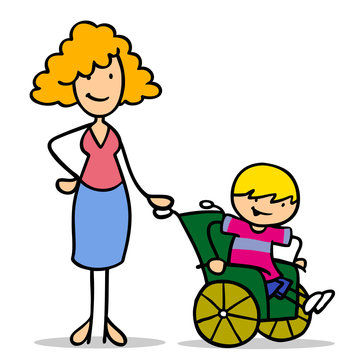 Mutter mit Sohn im Rollstuhl