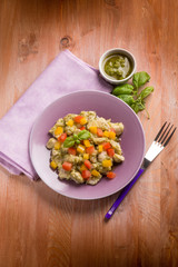 stew chicken with pesto sauce capsicum and tomato