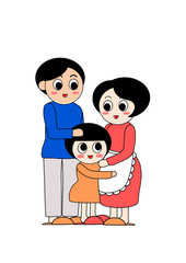 パパママとハグする子供のイラスト
