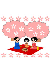 お花見をする家族のイラスト