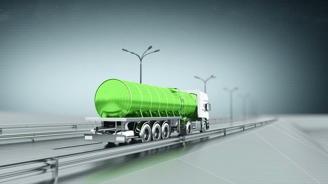 Green gas truck on a highway back view looping animation