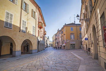day street  in Parma, Italy, - obrazy, fototapety, plakaty
