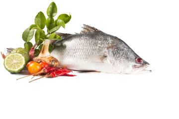 Snapper and spices isolate on white