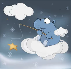 Türaufkleber Little hippopotamus and fantastic star. Cartoon © liusa