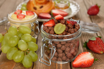 Chocolate cereal with fruit