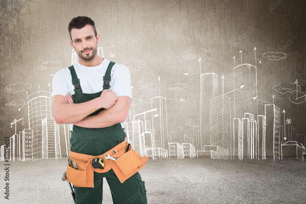Poster Composite image of carpenter smiling at camera
