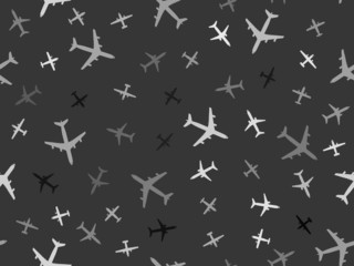 Grayscale seamless pattern with airplanes.