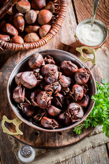 Closeup of homemade chestnuts. with parsley