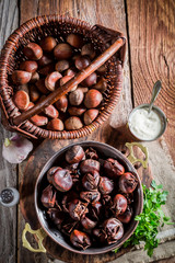 Closeup of delicious chestnuts. with parsley