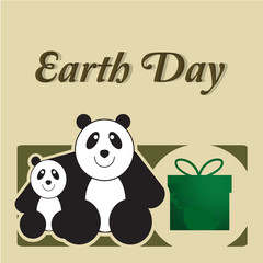 Earth Day, Earth Day, smiling panda bears and gift box