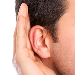 Hand on ear listening for quiet sound
