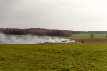 Acker mit Laubfeuer