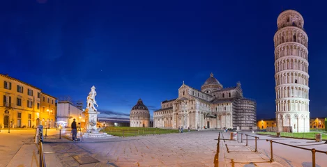 Raamstickers De scheve toren Panorama of Piazza dei Miracoli with Leaning Tower of Pisa