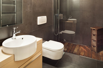 modern house, dark bathroom