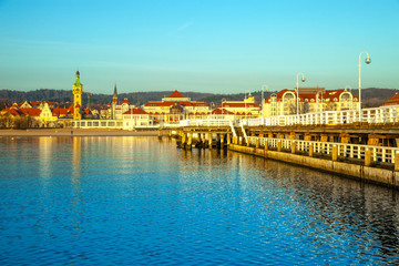 View from the pier on the architecture of Sopot, Poland