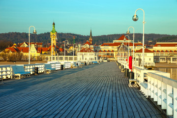View from the pier on the architecture of Sopot, Poland. - obrazy, fototapety, plakaty