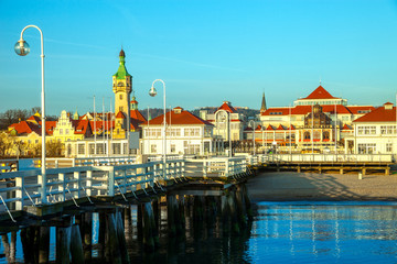 View from the pier on the architecture of Sopot, Poland. - obrazy, fototapety, plakaty
