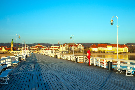 Fototapeta View from the pier on the architecture of Sopot, Poland.