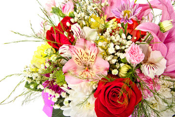 Colorful Flowers Bouquet Isolated on White Background