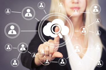 Business button search cloud magnifier sign connection