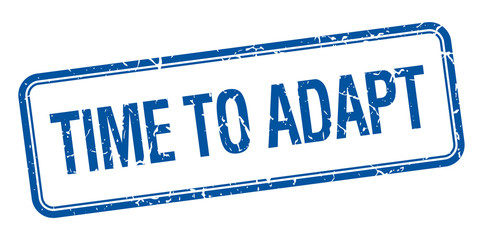 time to adapt blue square grungy vintage isolated stamp