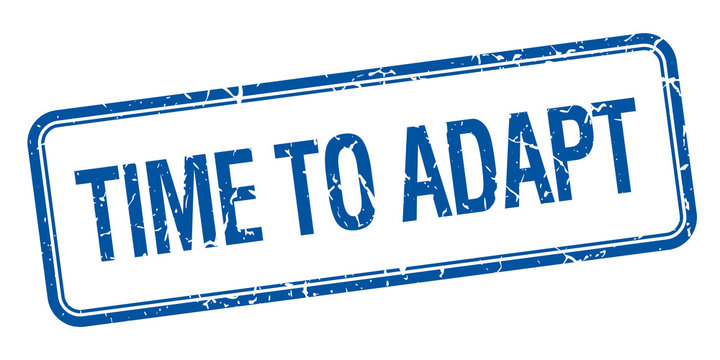 time to adapt blue square grungy vintage isolated stamp