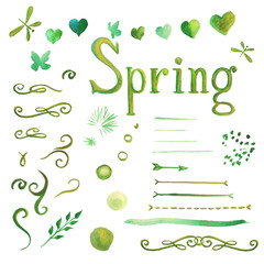 Set of watercolor spring elements