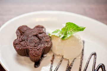 chocolate cake with ice cream