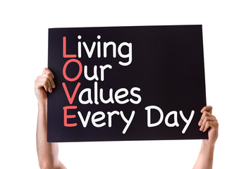 Living Our Values Every Day card isolated on white