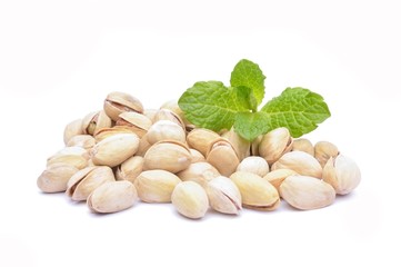 Heap of pistachio isolated on white background