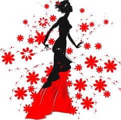 Silhouette of woman in a long dress
