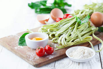 Homemade tagliatelle with spinach