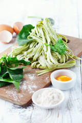 Homemade tagliatelle with spinach