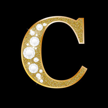 Letter C of gold and diamond