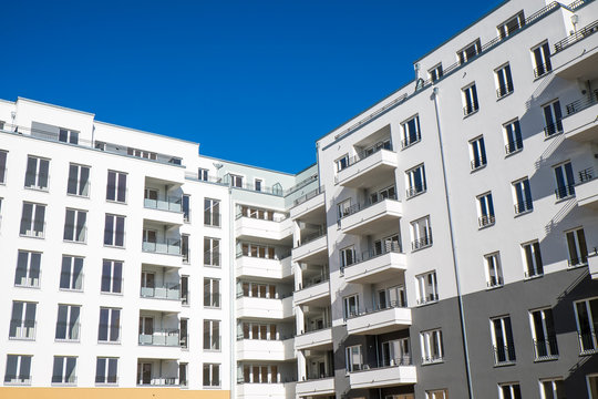 Modern white apartment houses seen in Berlin