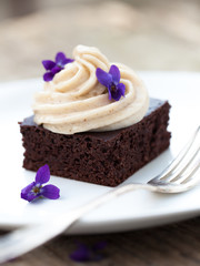 Cocoa brownies with banana ice cream