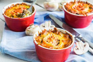 Baked mushroom julienne with cheese, vegetarian lunch