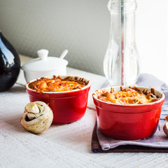 Baked mushroom julienne with cheese, vegetarian lunch