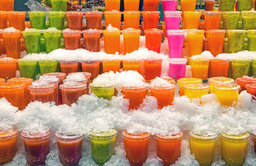 Tasty fruit smoothies at the Boqueria market in Barcelona